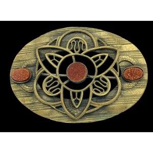 Antique Goldstone Victorian Art Nouveau Sash Pin Brooch Brass c 1900 C clasp